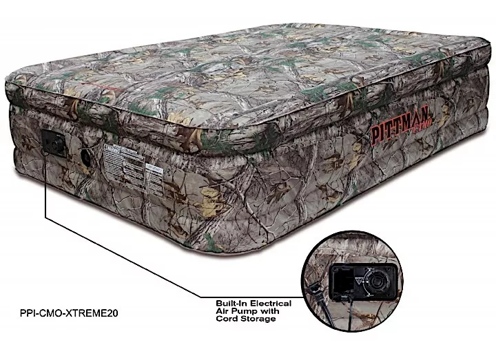 Airbedz Qn realtree camo fabric xtreme 20in w/built-in elec air pump, prem fabric indoor air mat