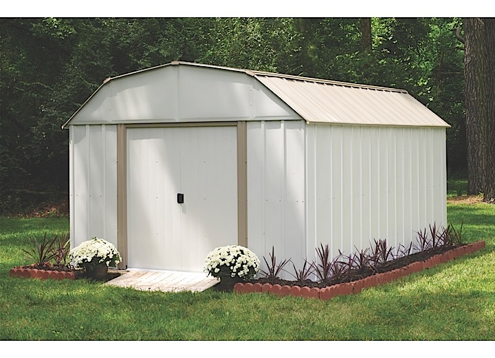 ARROW LEXINGTON STEEL STORAGE SHED - 10 FT X 14 FT. EGGSHELL/TAUPE
