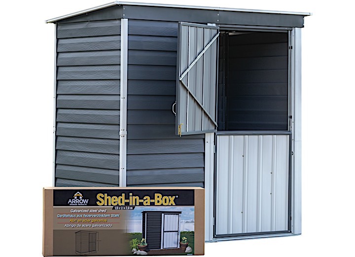 6x4 Charcoal Arrow SBS64 Shed-in-a-Box Compact Galvanized Steel Storage Shed with Pent Roof 