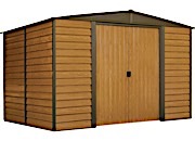 Arrow Woodridge Steel Storage Shed - 10 ft. x 8 ft. - Woodgrain/Coffee
