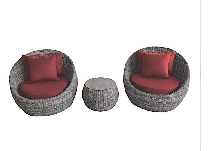ALLSPACE WICKER BARREL OVAL OUTDOOR LOUNGE CHAIR & TABLE SET (3-PIECE) – DARK RED