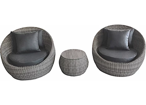Allspace Wicker Barrel Oval Outdoor Lounge Chair & Table Set (3-Piece) – Dark/Medium Gray