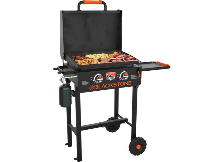 BLACKSTONE ON THE GO 22” STRAIGHT LEG CART GRIDDLE WITH HOOD - USES A 1 LB. PROPANE BOTTLE
