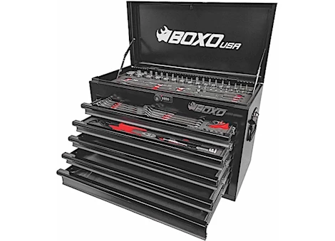 Boxo Tools 26IN 5-DRAWER PORTABLE STEEL TOOL BOX W/ 103 PC METRIC TOOL SET, BLACK