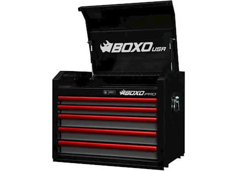 Boxo Tools PRO SERIES, 26IN 5-DRAWER TOP TOOL CHEST, GLOSS BLACK