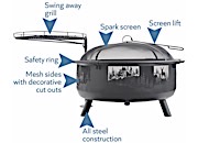 Blue Sky Outdoor Living 36” Round Barrel Wood Fire Pit with Swing Away Grill