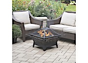 Blue Sky Outdoor Living 31” Square Wood Fire Pit with Decorative Steel Base