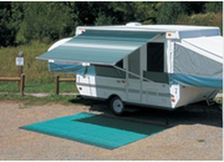 CAMPOUT 13'1"L X 8'2"EXT. TEAL DUNE STRIPED VINYL MANUAL PATIO AWNING