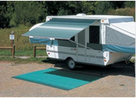 Carefree of Colorado CAMPOUT 9'10"L X 8'2"EXT. OCEAN BLUE DUNE STRIPED VINYL MANUAL PATIO AWNING