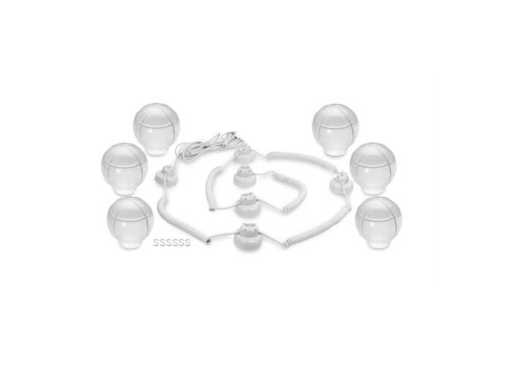 CAMCO OUTDOOR GLOBE LIGHTS - 6 CLEAR GLOBES, WHITE CORD