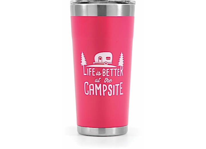 CAMCO LIFE IS BETTER AT THE CAMPSITE PAINTED TUMBLER - 20 OZ. CORAL PINK