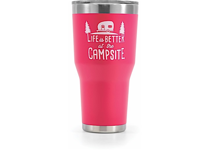 CAMCO LIFE IS BETTER AT THE CAMPSITE PAINTED TUMBLER - 30 OZ. CORAL PINK