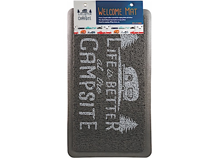 CAMCO LIFE IS BETTER AT THE CAMPSITE SCRUB MAT - GREY/WHITE
