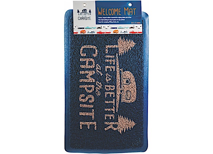 CAMCO LIFE IS BETTER AT THE CAMPSITE SCRUB MAT - BLUE/ORANGE