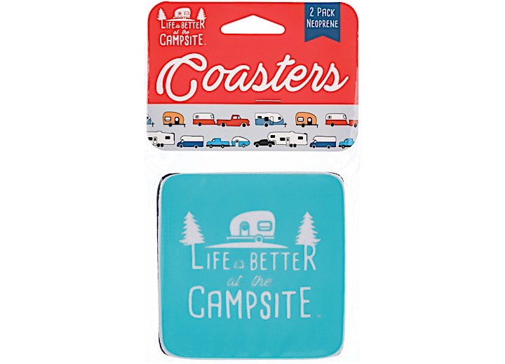 Camco Life Is Better At The Campsite Coasters - Blue Camper Design, Neoprene, Pack of 2 Main Image
