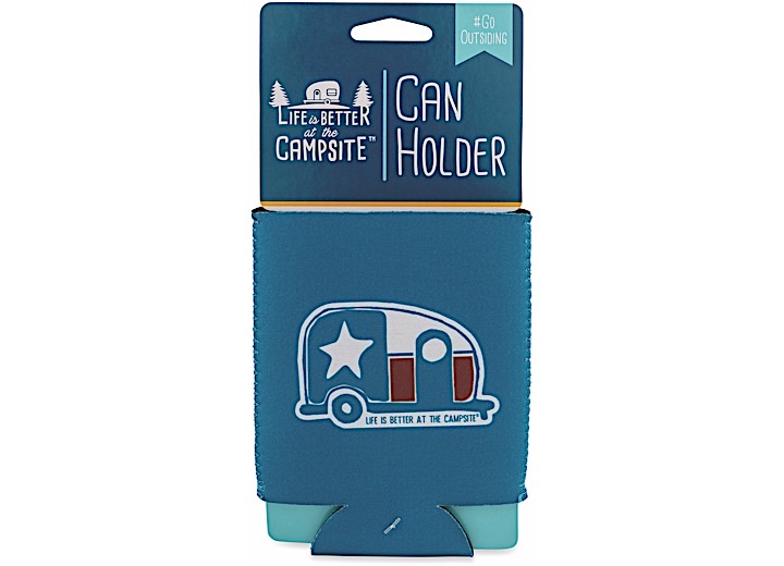 LIFE IS BETTER AT THE CAMPSITE CAN HOLDER, TEXAS FLAG MINI CAMPER