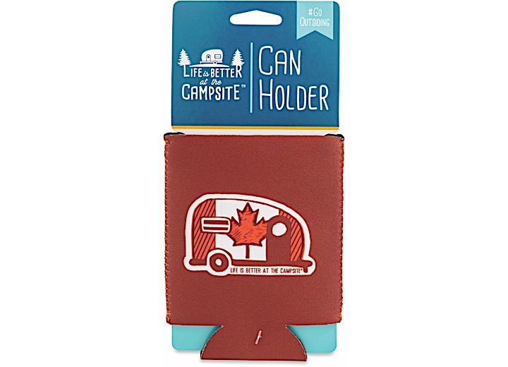 LIFE IS BETTER AT THE CAMPSITE CAN HOLDER, CANADA FLAG MINI CAMPER