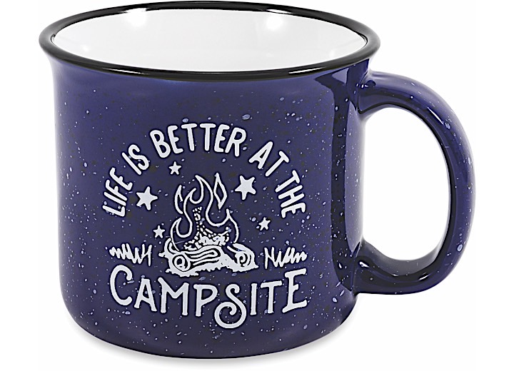 LIFE IS BETTER AT THE CAMPSITE - CERAMIC MUG, BLUE, CAMPFIRE