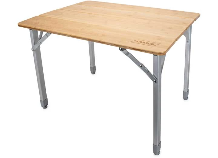 Camco Compact Bamboo Folding Table with Adjustable Aluminum Legs