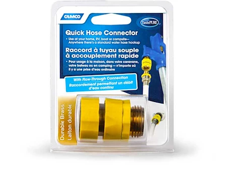 Camco Quick Hose Connect - Brass Connector, Flow-Through, Yellow|20143 Main Image