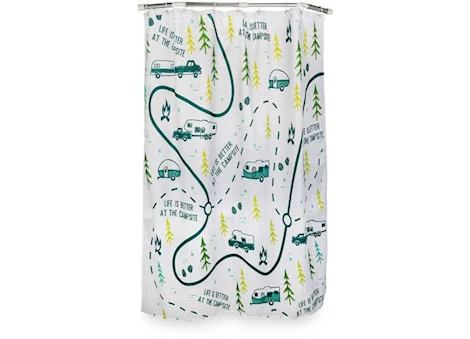 Camco LIFE IS BETTER AT THE CAMPSITE - SHOWER CURTAIN, MAP DESIGN