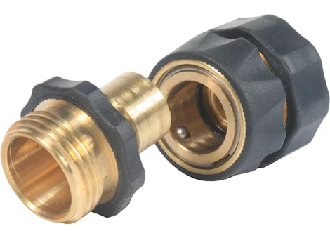 CAMCO QUICK HOSE CONNECT - BRASS CONNECTOR WITH AUTO SHUT-OFF, BLACK