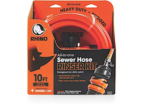 RHINOFLEX 10FT, CLEAN OUT HOSE SYSTEM, WITH RINSE CAP