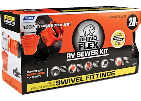 CAMCO RHINOFLEX RV SEWER KIT WITH PRE-ATTACHED FITTINGS - 20 FT.