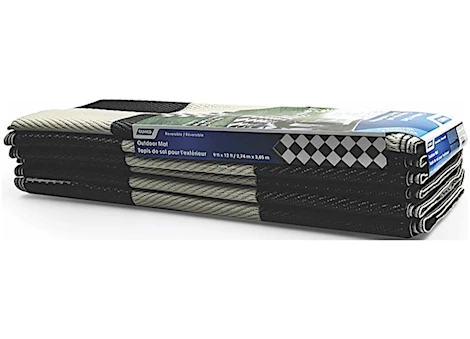 CAMCO OPEN AIR REVERSIBLE OUTDOOR MAT - 9' X 12' BLACK/WHITE CHECKERED