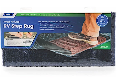 CAMCO PREMIUM WRAP AROUND RV STEP ARTIFICIAL TURF RUG - 18" WIDE BLUE