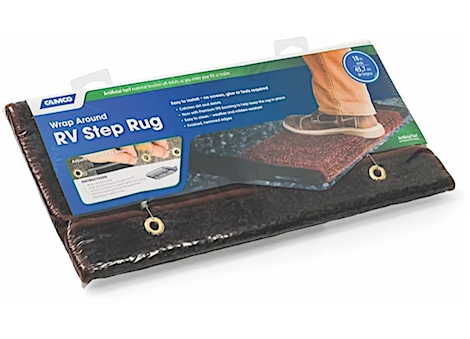 Camco Premium Wrap Around RV Step Artificial Turf Rug - 18" Wide Brown