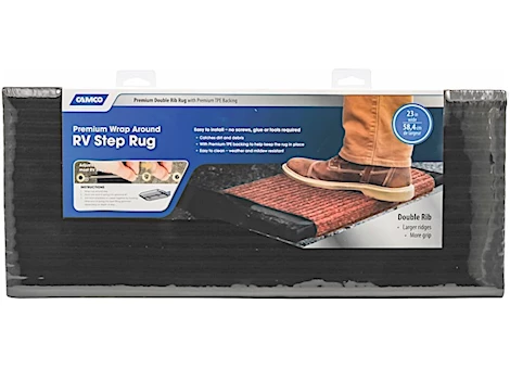 CAMCO PREMIUM WRAP AROUND RV STEP DOUBLE RIB RUG - 23" WIDE BLACK