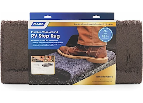 CAMCO PREMIUM WRAP AROUND RV STEP SCRUB RUG - 23" WIDE BROWN