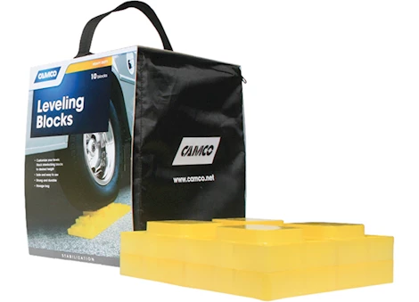 CAMCO LEVELING BLOCKS (10-PACK) WITH ZIPPERED STORAGE BAG - YELLOW