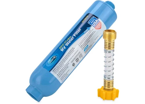 Camco TastePURE KDF/Carbon Water Filter with Flexible Hose Protector | 40043