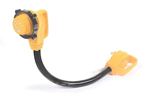 CAMCO POWER GRIP 90-DEGREE LOCKING DOGBONE ADAPTER - 18 IN., 30A, 125V/3750W, TT-30P TO L5-30R