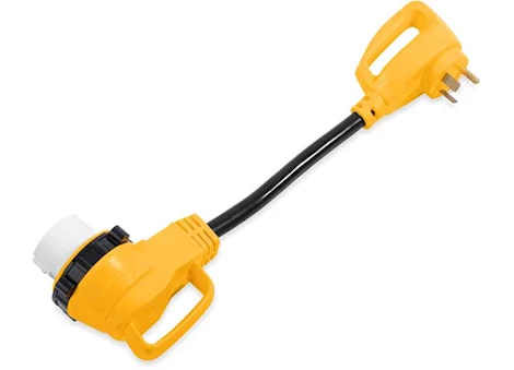 Camco Power Grip 90-Degree Locking Dogbone Adapter - 18 in., 30A, 125V/3750W, TT-30P to SS2-50R