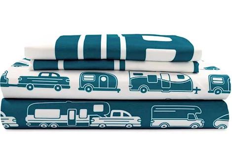 Camco LIBATC, SHEETS BLUE/WHITE RV PATTERN, SHORT QUEEN