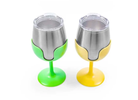Camco Life Is Better At The Campsite Wine Tumbler Set - Green/Yellow | 51916