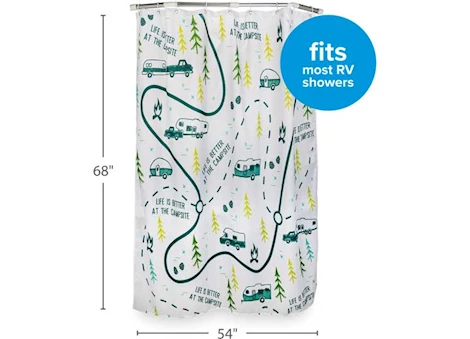 Camco LIFE IS BETTER AT THE CAMPSITE - SHOWER CURTAIN, MAP DESIGN