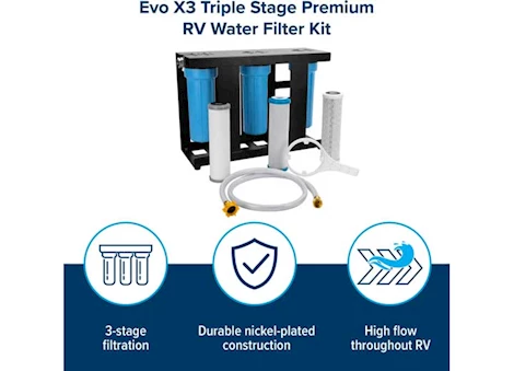 Camco EVO X3 TRIPLE STAGE PREMIUM RV WATER FILTER KIT E/F