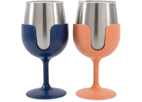 Camco LIBATC, WINE TUMBLER 2-PACK, 8OZ. (NAVY/PEACH)