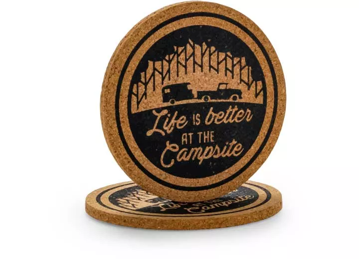 Camco Life Is Better At The Campsite Coasters - Cork, Pack of 2