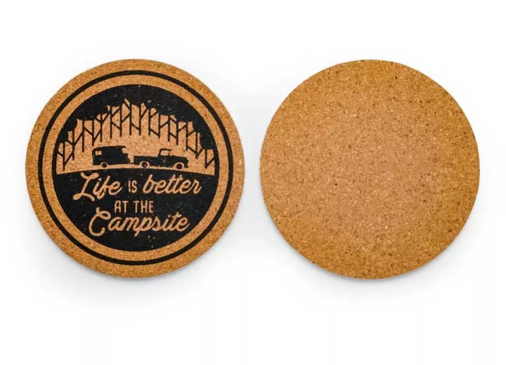 Camco Life Is Better At The Campsite Coasters - Cork, Pack of 2