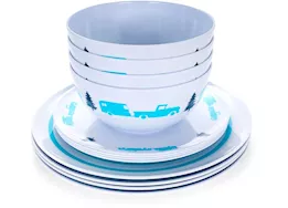 Camco Libatc, dinnerware set, 12pc, melamine blue rv-trees