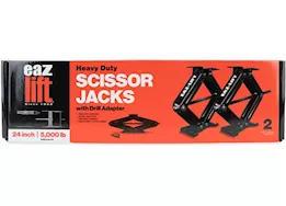 Camco EAZ-Lift Heavy Duty 24” Leveling Scissor Jack (2-Pack) with Drill Adapter – 5000 lb. Capacity