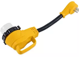 Camco Power Grip Dogbone Adapter - 12" 15 Amp 90° Male to 50 Amp 90° Locking Female