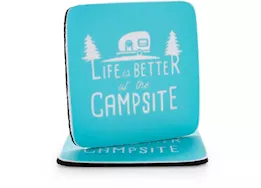 Camco Life Is Better At The Campsite Coasters - Blue Camper Design, Neoprene, Pack of 2