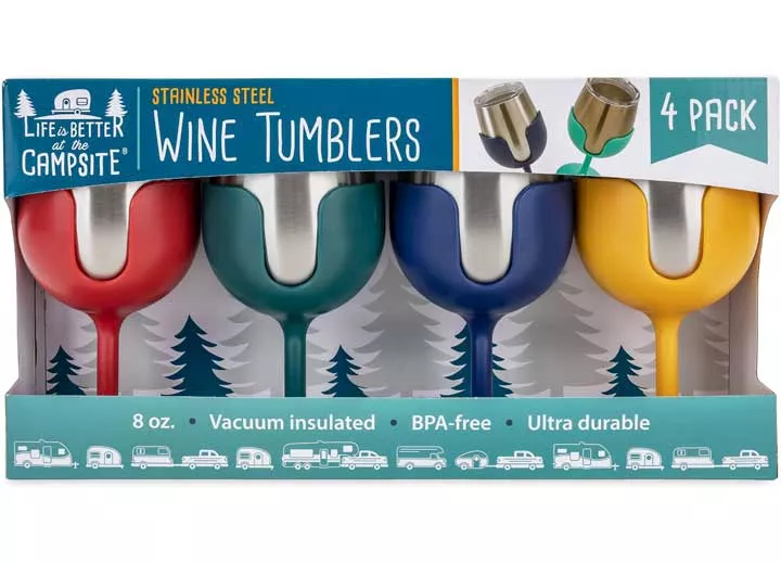 Camco Libatc, wine tumbler 4-pack, 8oz. (navy/v.red/v.yel/v.green)