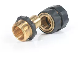 Camco Quick Hose Connect - Brass Connector with Auto Shut-Off, Black